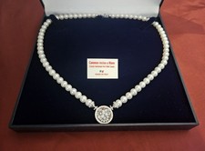 Collana Di Perle acqua dolce con cameo Fiori e Swarovski, montatura Arg Sterling