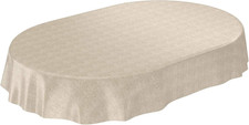 Tovaglia Cerata, Colore Beige, Effetto Lino, Ovale, 180 X 140 Cm