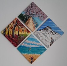 Quadri Dipinti A Mano, Le 4 Stagioni, 4 Tele 20x20 Cm