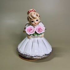 Statuina angelo porcellana Lefton buon compleanno music box ragazza rose cake topper