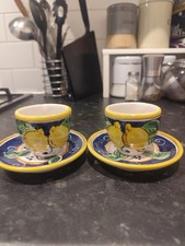 Set 2 tazzine e piattini espresso fatti a mano in ceramica italiana di Vietri - design limone