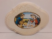 Capezzale Quadro Sacra Famiglia 24x31 CM Cornice In Legno BEIGE E Oro glitter..