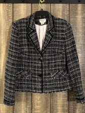 Blazer vintage Charles grigio Londra tweed nero bianco rosa giacca a quadri UK 12