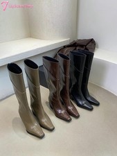 Womens New Square Toes High Heels Thin Leg Boots Knee High Long Boots Spring