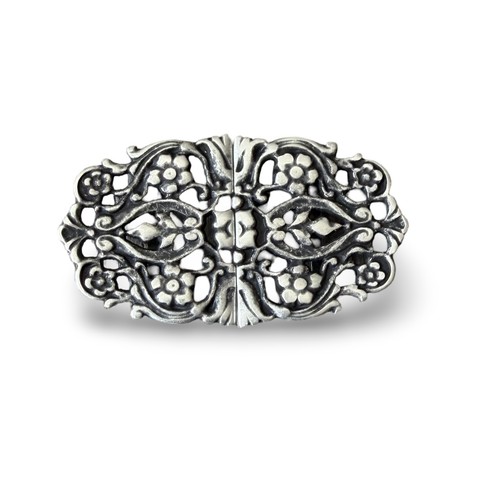Fibbia fiori argento antico - fibbia, a