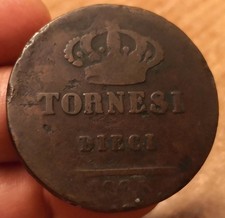 Moneta 10 Tornesi 1825, Regno Due Sicilie Francesco I, Rif. 9018