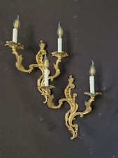  Coppia di applique da parete vintage francesi a 2 bracci foglia ottone