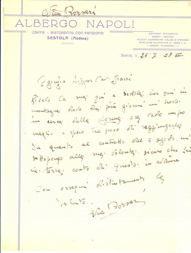 1938 ciclismo sestola lettera - ciclismo,