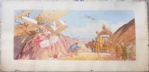 Poster stampa antica - stampa, biplano