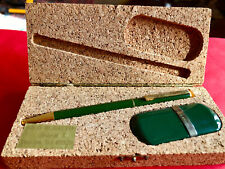 Set vintage anni '80 con accendino "Silver Flame" + penna in astuccio di sughero