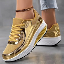 scarpe donna sneakers metallizzate camminata sport plateau comode basse