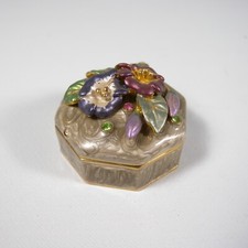 SCATOLINA PORTAPILLOLE PORTA PILLOLE IN SMALTO METALLO DORATO SMALTATO FIORI