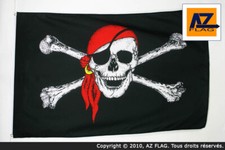 BANDIERA PIRATA CON BANDANA ROSSO 150x90cm - BANDIERA DEI PIRATI – TESCHIO 90 x