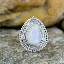 Pietra Lunare Arcobaleno Anello 925 Argento Sterling Graziosa Boho Anniversario