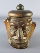 Vaso scultura diavolo legno boccale con coperchio con volto inciso XX Sec.