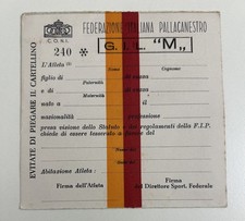Sport G.I.L. "M" 1939 FEDERAZIONE ITALIANA PALLACANESTRO Tessera atleta