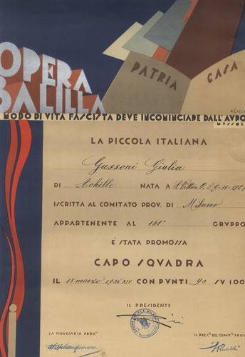 Diploma opera balilla la - balilla.,