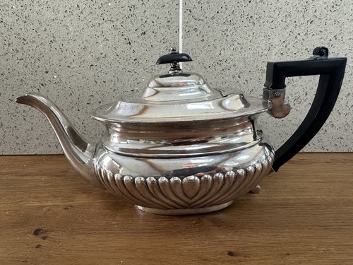 Antique silver teapot fluted - teapot,