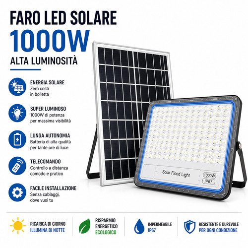 Faro led solare 1000w con - led,
