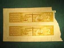 Marcofilia Imposta sull'Entrata Vendite al Minuto - coppia da 2 Lire Regno