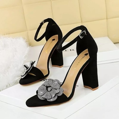 Sandali neri con fiore - neri,