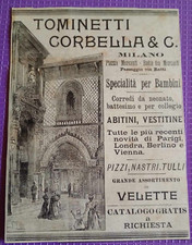 Antica pubblicità abbigliamento per bambini Tominetti  Corbella Milano 1900