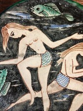 ARTE-ARTISTICA CERAMICA-SCENA CON BAGNANTI E PESCI-MARE-VIETRI-AVALLONE-D'EPOCA
