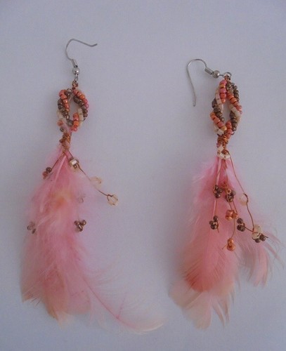 Orecchini con perline piume - orecchini,