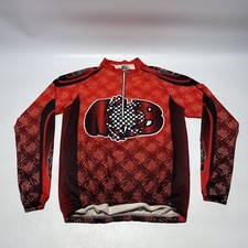 Maglia ciclismo vintage MB 1/4 zip manica lunga media rossa nera tasca bassa schiena