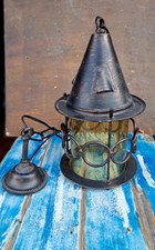 Lanterna Da Soffitto In Metallo Forgiato A Mano E Vetro  Vintage 