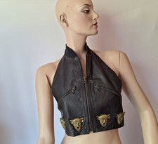 CALUGI E GIANNELLI stupendo Top Vintage In Pelle/Seta Made in ITALY 