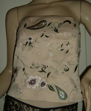 TOP BUSTINO STRINGIVITA BEIGE RICAMATO TAGLIA UK 12 MARKS & SPENCER