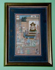 Persiano Quadro dipinto su Seta Persiano Derbar Art •Vintage