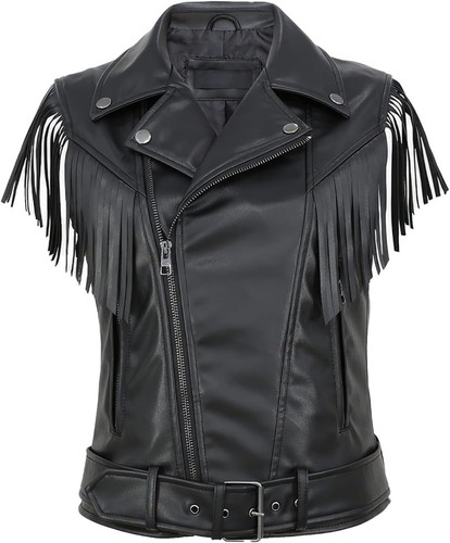 Gilet donna pelle frange - , vera