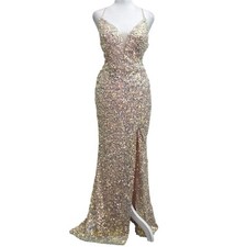 Maxi abito formale Cenerentola Divine Blush oro rosa paillettes schiena aperta tg 10 LEGGI