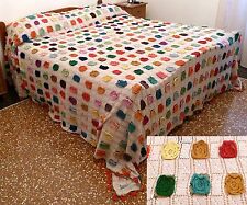 COPRILETTO UNCINETTO A MANO FILO DI COTONE MOLTO GRANDE 3,60 x 3,60 m TRAPUNTA