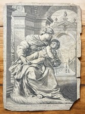 Antica litografia Madonna Con Gesù Bambino XVII secolo 29*39 cm