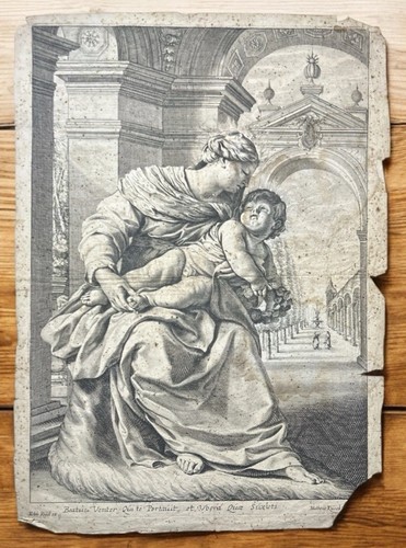 Antica litografia madonna con - litografia,