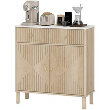 HOMCOM Credenza Cucina con 2 Cassetti, Armadietto e Piano Effetto Marmo Rovere