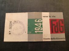 Tessera Partito Comunista Italiano PCI Fronte Della Gioventù 1946 Rosasco Pavia