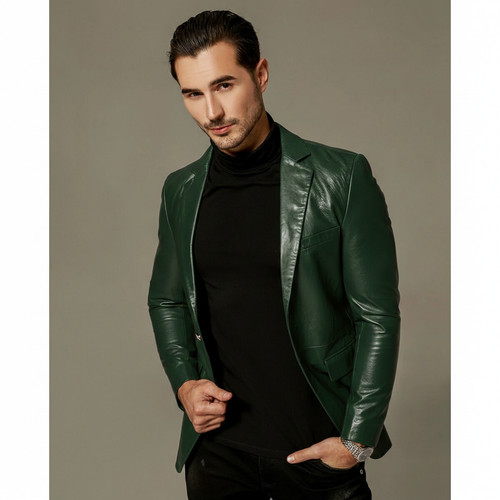 Blazer uomo pelle verde - , 100%
