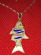 Bella Catenina AIROLDI Arg 925+ciondolo Pesce SMALTI Blu ARG 925 VINTAGE ANNI 70