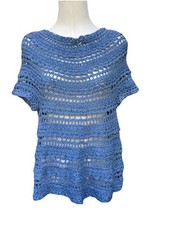 Top Crochet Woman Light Blue Hand Made Italy 
