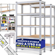 ® 2X Scaffali Metallo 180X90X40Cm Portata Totale 1750Kg 10 Pannelli MDF Scaffala