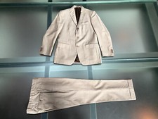 DOUBLE BRIAN & BARRY ABITO COMPLETO UOMO BEIGE GESSATO PURA LANA VERGINE SIZE 48