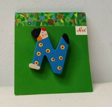 SPILLA Vintage, GIOIELLO ANNI '90 - SEVI, LEGNO, ALFABETO LETTERA N - PAGLIACCIO