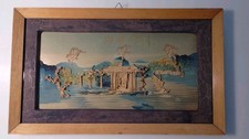 Vecchio Quadro Cinese Bassorilievo In Sughero E Pittura