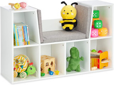 Libreria Portagiochi Bambini, 63X103X30 Cm, Panca Con Cuscini, Scaffale 6 Conten