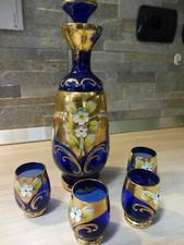 Servizio Liquore Vetro Murano Venezia Set Vintage Bottiglia con  4 Bicchierini,