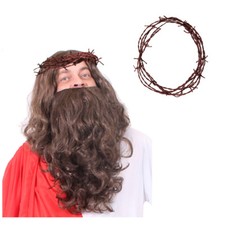 SET ADULTI GESÙ CRISTO PARRUCCA BARBA CORONA SPINA RELIGIOSO NATALE VESTITO FANTASIA